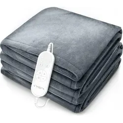 sinnlein® Heizdecke aus Plüsch 180 x 130 cm Hellgrau | elektrische Wärmedecke mit Abschaltautomatik | Kuscheldecke | Timerfunktion | 9 Temperatu... - Hellgrau