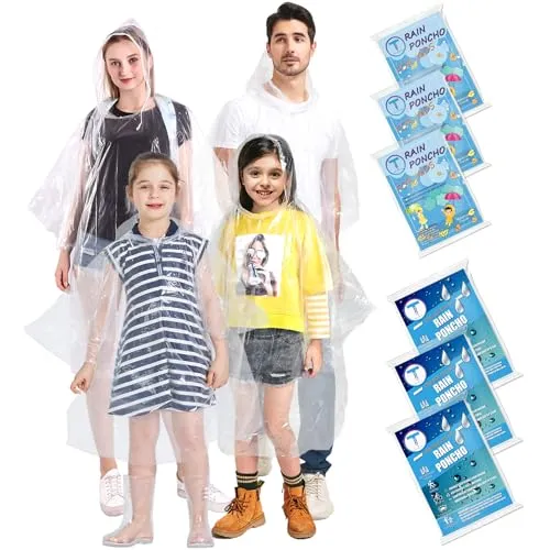 TUNCHMO 6 Stück Durchsichtig Regenponchos Familien-Set für Damen Herren und Kinder