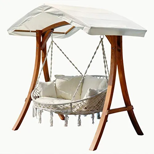 ALEOS Hängesessel Doppellounger Maui für 2 Personen - Hängesessel für 2 Personen mit klappbarem Gestell und vielen Kissen für optimalen Komfort. Belastbar bis 200kg, ideal für entspannte Stunden im Garten oder auf der Terrasse.