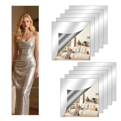 Vernerth 10 Stück Spiegelfolie Selbstklebend 20x20cm – Acryl Spiegelfolie zum Aufkleben, 2mm Dicke, Selbstklebende Klebespiegel für Badezimmer, Wohnzimmer, Schlafzimmer, Wand & Schrankdeko