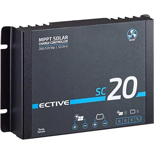 ECTIVE SC 20 SILENT MPPT Solar-Laderegler - Hochmoderner Solarladeregler für 12/24V Batterien mit effizienter MPPT-Technologie, ideal für Wohnmobile, Wohnwagen und Boote. Maximale Ladeeffizienz bis zu 98%!
