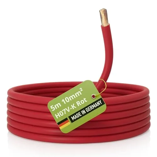 H07V-K 5m 10mm² rot Aderleitung flexibel Verdrahtungsleitung PVC Meterware, Made in Germany