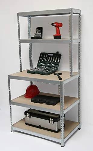 Werkbank-Regal 105 Professional HxBxT: 180x100x60cm, 5 Böden, 175 kg/Boden, verzinkt (Marke: Szagato) Werktisch Arbeitstisch Verpackungstisch Lagerregal Steckregal Fachbodenregal