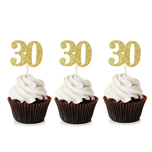 Unimall Global 24PCS Gold Glitter 30th Cupcake Toppers 30th Geburtstag Kuchen Topper Cupcake Picks Party Kuchen Dekorationen