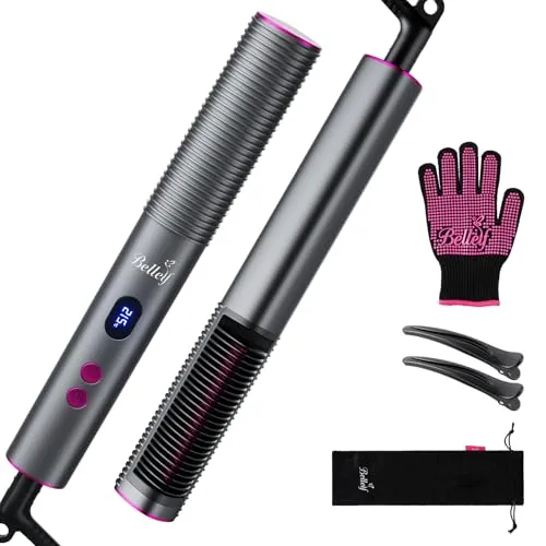 Bellelf Glättbürste,Verbrühungsschutz Glätteisen mit LED Display,30s Schneller wärmung Glättungskamm verhindert Haarziehen Professioneller Haarglätter zum Glätten,9 Wärmestufen 125°C-215°C,Grau