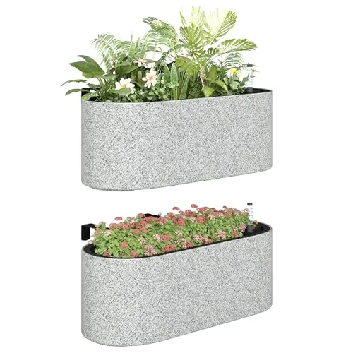 2er Set Hängende Blumentöpfe mit Ablaufsystem - Hellgrau - Praktisches Set aus zwei ovalen Blumentöpfen in Hellgrau, ideal für Blumen, Kräuter und Sukkulenten. Mit Selbstbewässerung und platzsparendem Design für Innen- und Außenbereiche.
