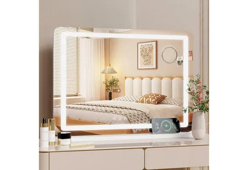 TLGREEN Schminkspiegel mit beleuchtung, (58X46/50x40cm, Mit USB und Typ-C,10x-Lupe, 3 Farbtemperaturen, Wandspiegel, Tischspiegel, mit Touchscreen-Steuerung)