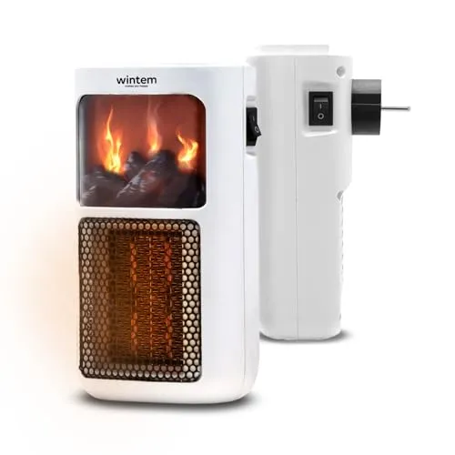 Wintem Mini-Wandheizung, 18,5 x 9,5 x 7 cm, 400 W, Kamineffekt, Komfortables LED-Display, einfache und intuitive Steuerung, programmierbarer 12-Stunden-Timer, bequem zu bedienen