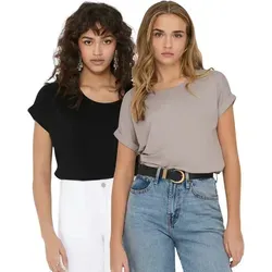 ONLY T-Shirt Stilvolles Basic Shirt mit Rundhalsausschnitt (2er-Pack) unifarbene Oberteile aus Baumwolle - Größen XS-XXL rosa XL (42)