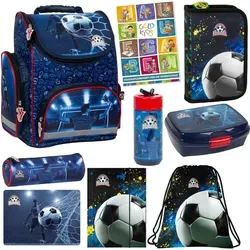 Schulranzen für Jungen - Fußball Motiv Rucksack Set - Schulranzen mit ergonomischem Design, inklusive hochwertigem Federmäppchen und Turnbeutel. Ideal für Fußball-Fans und sorgt für gesunde Haltung beim Tragen.