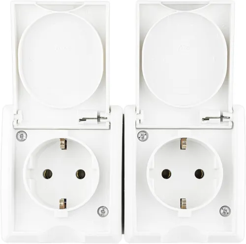 REV AquaForm Doppelsteckdose-Feuchtraumsteckdose, IP44, einpolig, Aufputz, weiss