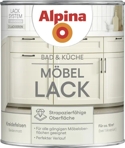 Alpina Möbellack für Küche & Badezimmer Kreidefelsen 750 ml - Wasserbasierter Möbellack für langlebige und pflegeleichte Oberflächen in Küche und Bad, ideal für kreative Renovierungen.