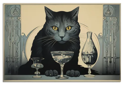 Wallario Wandfolie, Katzenportrait in Art Deco, in verschiedenen Ausführungen