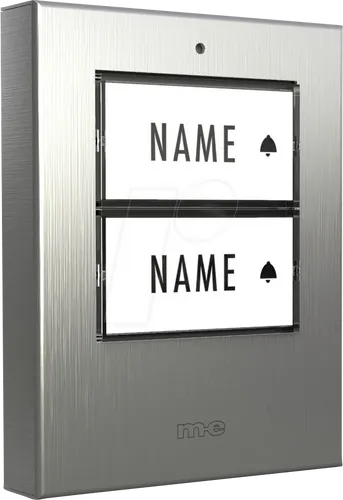 M-E Klingeltaster KTF-2 EG für 2-Familienhaus - Klingeltaster mit automatisch beleuchtetem Namensschild, ideal für 2-Familienhäuser. Das Edelstahl-Frontcover sorgt für Langlebigkeit und Eleganz.