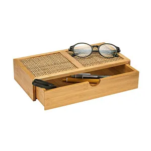 WENKO Badbox Allegre, dekorative Schubladenbox im Boho-Style - Schubladenbox aus hochwertigem Bambus und Rattan-Geflecht, ideal zur stilvollen Aufbewahrung von Badutensilien und Accessoires, 28 x 6 x 14 cm.