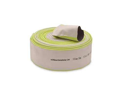 Ø 4 Zoll - 102 mm, 50 m Flachschlauch | Bauschlauch | Industrieschlauch | Synthetischer Gummi, Weiß mit Grün, 10 Bar, -20°C bis +60°