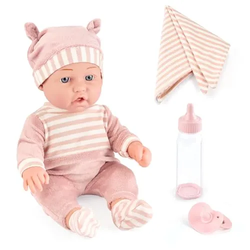 eDollable Babypuppen Spielzeug 30 cm mit Zubehör, das eine weiche Decke, abnehmbare puppenkleidung, einen Schnuller und EIN Fläschchen umfasst Kleinkinder ab 3 Jahren