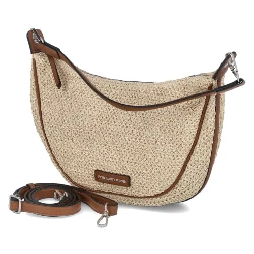 Fräulein Frida Schultertasche, beige Hobo Bag - Schultertaschen mit geflochtenem Sommerdesign, verstellbarem Gurt und geräumigem Hauptfach für optimale Organisation, ideal für den täglichen Gebrauch.