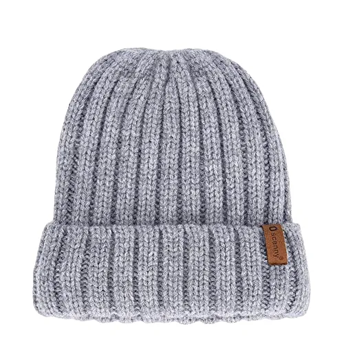 Oscenny Mütze Damen Herren, Wollklobige,Lässige Strickmützen,Superfein Gefüttert Fleece,Doppellagig Gefütterte Mütze, Zopfmuster,Dicker Hut,Winddichte Unisex-Damenmützen