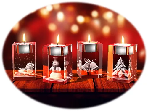 GLASFOTO.COM Teelichthalter Advents-Teelichthalter, 4er-Set - Exklusive Teelichthalter aus Kristallglas mit einzigartiger Innengravur, perfekt für Weihnachten und stimmungsvolle Beleuchtung.