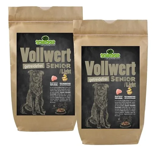 Schecker VOLLWERT Senior Light Trockenfutter - Getreidefrei, 24 kg - Hochwertiges Hundefutter für Senioren, getreidefrei und ohne Konservierungsstoffe. Ideal für eine ausgewogene Ernährung mit Geflügel als Proteinquelle.