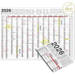 Wandkalender 2026 groß mit Feiertagen und Ferien DE, AT - Organizer für die Jahresplanung 2026, XXL 100x70 cm, enthält alle Feiertage und Ferien für DE und AT, ideal für Urlaubs- und Geschäftsreisen.