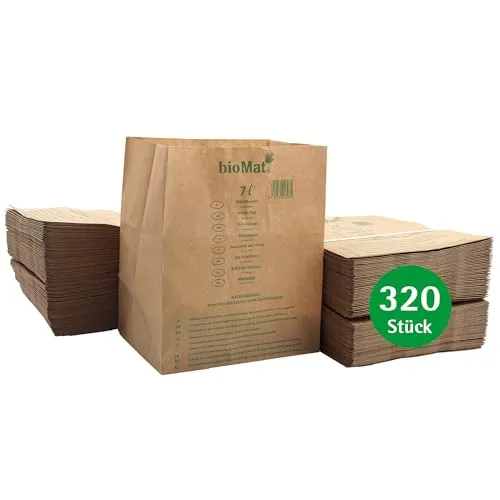 bioMat 7l Papiertüten für Biomüll, 320 Stück, reißfest und nassfest