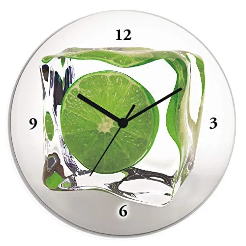 ARTLAND Lautlose Wanduhr aus Glas mit Obst-Design, Ø 30 cm - Wunderschöne Wanduhr im Obst-Design für Wohnaccessoires, geräuschloses Uhrwerk ideal für Schlafzimmer und moderne Räume. Made in Germany.