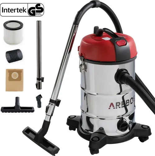 Arebos Industriestaubsauger 1800 W - Nass- & Trockensauger für Werkstatt und Außenbereich - Handstaubsauger mit 1800 W Leistung und 30 L Edelstahl Behälter, ideal für Nass- und Trockensaugen sowie als Aschesauger nutzbar. Perfekt für Werkstatt, Garten und Auto.
