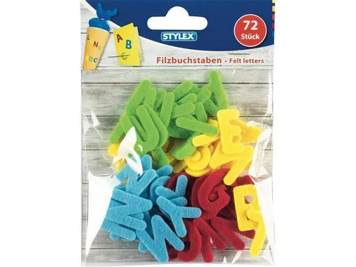 STYLEX Filz-Buchstaben, 72 Stück gemischt 46458 basteln Deko Alphabet 25 mm Filz