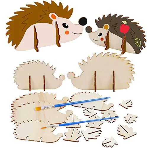LAMEK 10 Stück Holz Igel Bastelset Kinder Holzbastelset zum Bemalen Herbst Kreativsets zum Basteln mit 2 Pinsel Kreative Kunsthandwerk für Jungen Mädchen Herbstzeit Thanksgiving Day