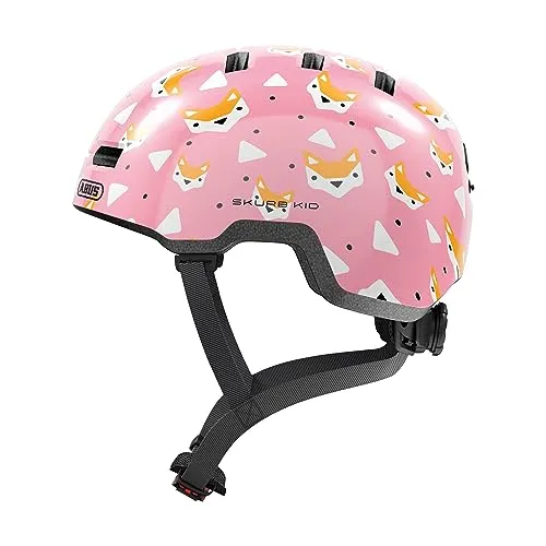 ABUS Kinderhelm Skurb Kid - Robuster Fahrradhelm für Mädchen und Jungen im Skater-Look - Fahrradhelme für Kinder, sicher und stylish mit Platz für einen Zopf, ideal für aktive Kids – in Rosa mit Füchsen, Größe S.