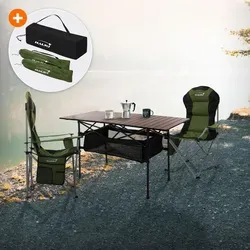 Hauki Campingmöbel Set 3tlg. - Klapptisch & 2 Stühle mit Tragetasche - Camping-Möbel Set mit klappbarem Aluminiumtisch (118 cm) und 2 stabilen Stühlen, ideal für Outdoor-Abenteuer. Inkl. Tragetasche für einfachen Transport und wetterfesten Materialien.