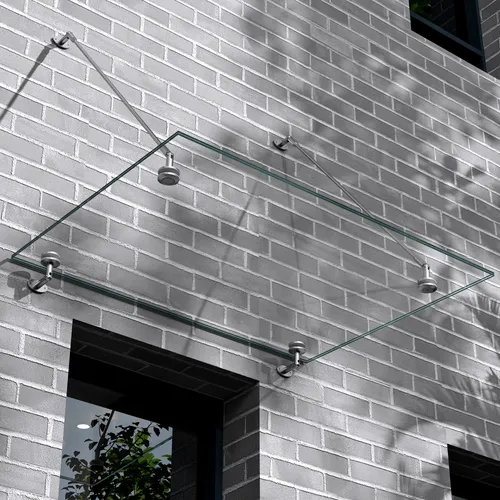 Haustürvordach VSG mit SGP Folie Vordach Edelstahl Pultvordach Glasvordach | DIBT Zulassung | 5X Zugfestigkeit |100X Steifigkeit 90x180cm VDG02K