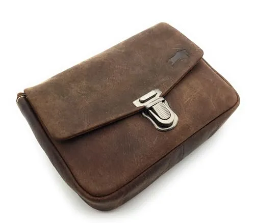 Kompakte Echtleder Gürteltasche - Hüfttasche aus rutigales Büffelleder, strapazierfähig und mit stilvollem karomustertem Innenfutter