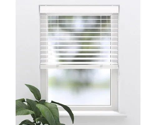 SOLUNA PVC-Jalousie Holzoptik weiß 90x130 cm - Brunnen: Moderne PVC-Jalousie in Holzoptik, ideal für Feuchträume, leicht zu montieren und individuell einstellbar für optimalen Sicht- und Sonnenschutz.