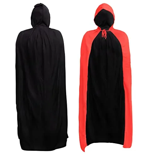 King of Halloween L (140cm) Wende-Cape mit Kapuze, schwarz-roter Vampir Umhang auch ideal für Zauberer/Magier, Teufel, Rotkäppchen, Assassin, Cosplay/Rollenspiel/Mittelalter - Unisex
