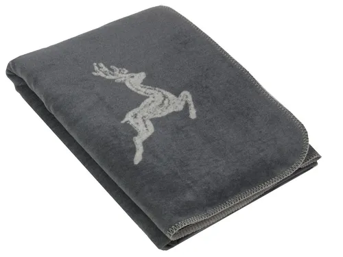 Wohndecke ZOLLNER mit Hirschmotiv, 150 x 200 cm - Hochwertige Wendedecke aus 60% Baumwolle, 40% Polyacryl mit stilvollem Hirschmotiv. Ideal für Gemütlichkeit im Wohnzimmer, Schlafzimmer oder Garten. Pflegeleicht und langlebig.