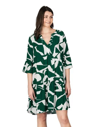 DENIMFY Sommerkleid Damen Knielang DFFrida - Freizeitkleid für Damen, aus 100% Viskose für ein luftiges Tragegefühl. Mit 3/4-Ärmeln und A-Linie Schnitt, ideal für den Sommer!