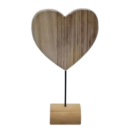 Spetebo Holz Herz Aufsteller Natur - 37 cm - Romantische Tischdekoration mit Standfuß - Deko Objekt Holzherz Skulptur für Valentinstag Hochzeitstag Jahrestag