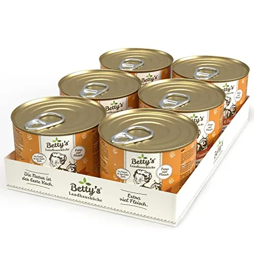 Betty's Landhausküche Katze Ente 6 x 200 g hohe Bioverfügbarkeit, Beste Qualität für alle Katzenrassen geeignet schonend gegart gesunder Stoffwechsel Dank Taurin