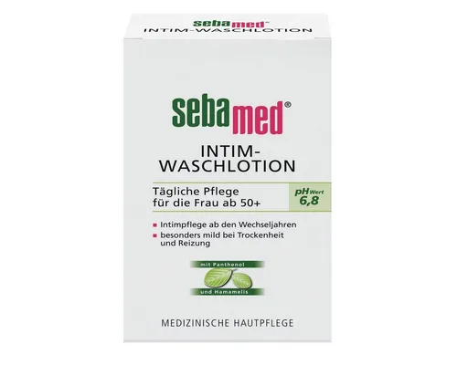 sebamed® Intim-Waschlotion für Frauen ab 50+, 200 ml - Intimpflege für empfindliche Haut, speziell für Frauen in und nach den Wechseljahren. Mit Panthenol und Hamamelis für sanfte Reinigung und Unterstützung der Regeneration.