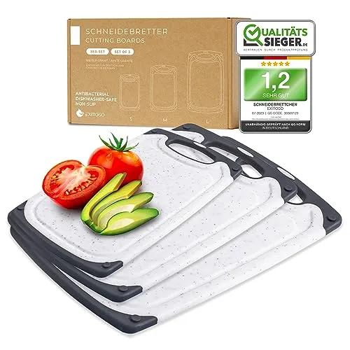 Exitoso Schneidebrett 3er-Set, Kunststoff - Vielseitige Schneidebretter mit praktischer Saftrille, spülmaschinenfest und ideal für jede Küche – perfekt zum Schneiden, Hacken und Servieren.