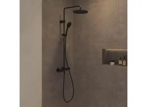 Duravit Shower System Duschsystem - Badarmaturen in Schwarz Matt - Elegantes Duschsystem mit höhenverstellbarer Handbrausehalterung, Brauseschlauch, Handbrause und Kopfbrause für ein modernes Badezimmer.