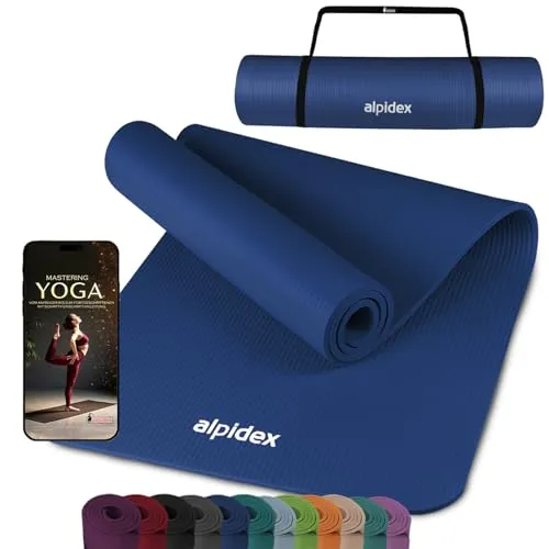 ALPIDEX Yogamatte 183 x 60 x 0.8 cm Phthalatfreie Fitness Matte E-Book Tragegurt rutschfest Gymnastik Turnen Pilates Sport Physio HIIT Yoga Trainingsmatte Isomatte Hautfreundlich, Blue