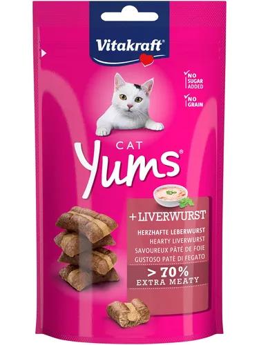 Vitakraft Cat Yums® + Leberwurst 28822 - Katzen-Futter mit leckerer Leberwurst, ideal als Snack oder Belohnung für Ihre Katze, 40 g Portion