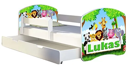 Kinderbett ACMA II mit Schublade und Matratze – Weiß, 160x80 cm