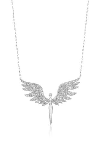 Einzelstück® Engel Halskette 925 Sterling Silber I 14K Gold, Roségold I Silberkette mit Schutzengel Anhänger I Echtschmuck Geschenk Taufe, Frau, Mutter (Angel Silber)