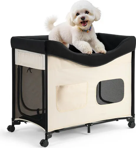 VEVOR erhöhtes Haustierbett (XL) - Faltbare Hundeliege aus 600D Oxford-Stoff, tragbar mit Rädern und seitlichen Aufbewahrungstaschen – ideal für reisende Familien und einfach zu transportieren!