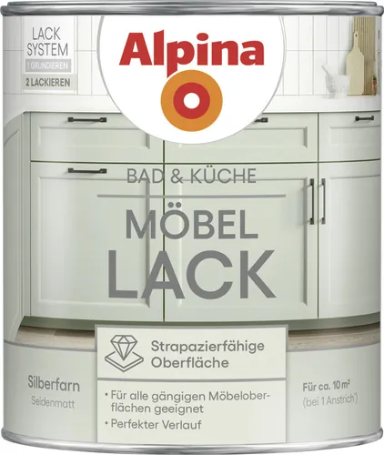 Alpina Bad & Küche Möbel-Lack 750ml Silberfarn seidenmatt - Hochwertiger Möbel-Lack in seidenmattem Silberfarn, ideal für Bad und Küche. Er bietet eine langlebige und attraktive Oberfläche für Ihre Möbel.